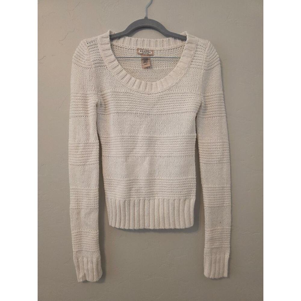 Y2K Cream Cropped Knit Sweater Sparkle Fitted Soft Girl Cozy Top Small